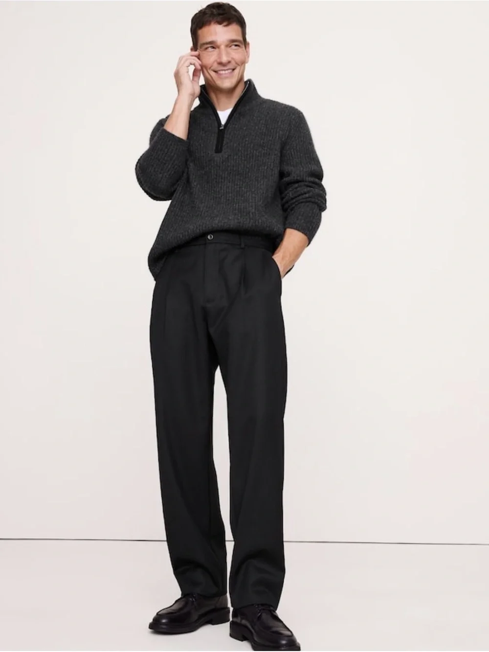 NWT Banana Republic Relaxed Pleated Wool Blend Pull On Black Pants Sz L